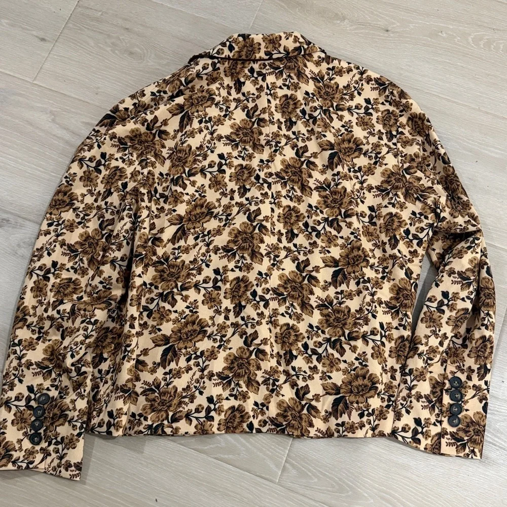 Free People Cali Floral Boxy Blazer M Brown Tan Boho Cottagecore Retro Oversized